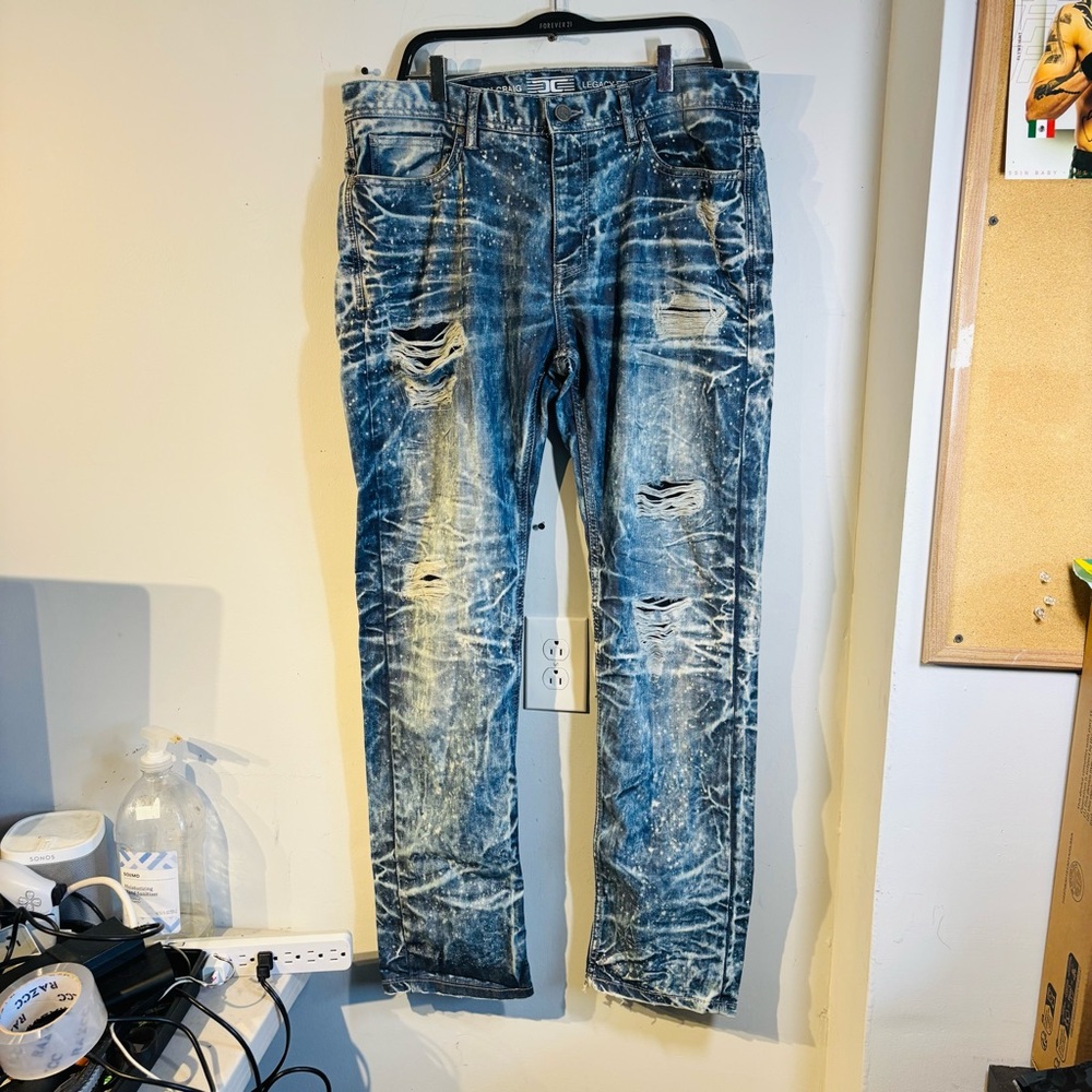 Jordan Craig Legacy Edition Jeans Mens 36x34 Blue Distressed Ripped Denim